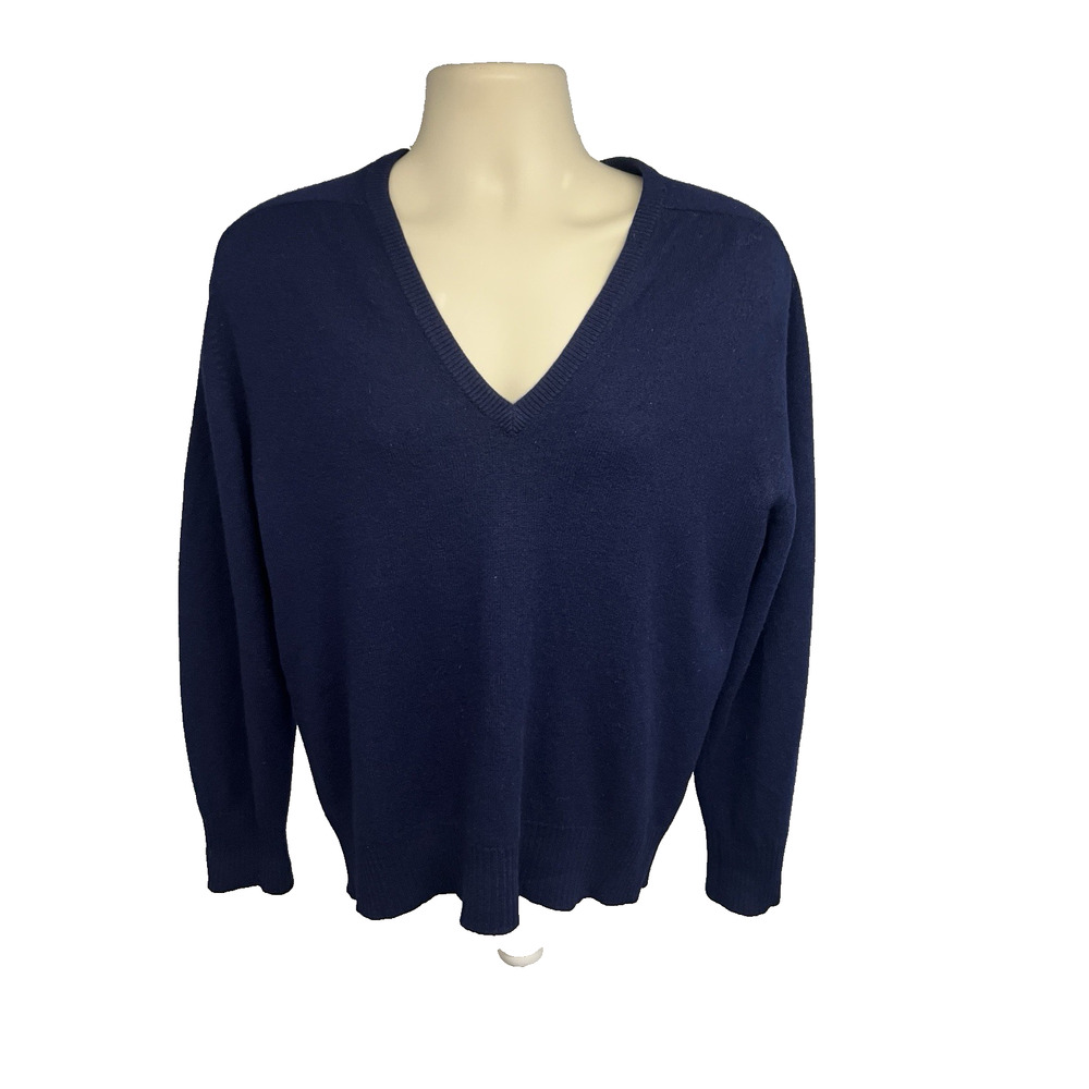 Vintage I. Magnin Navy Blue Scottish Cashmere Pullover V-Neck Sweater Mens Large